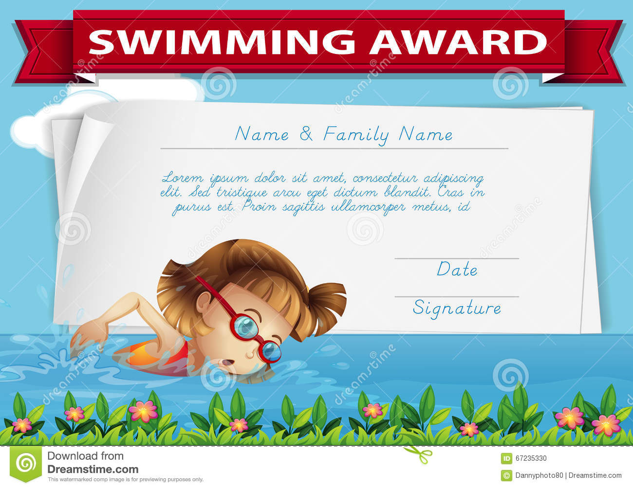 Swimming Award Certificate Template Stock Illustration  Inside Swimming Award Certificate Template