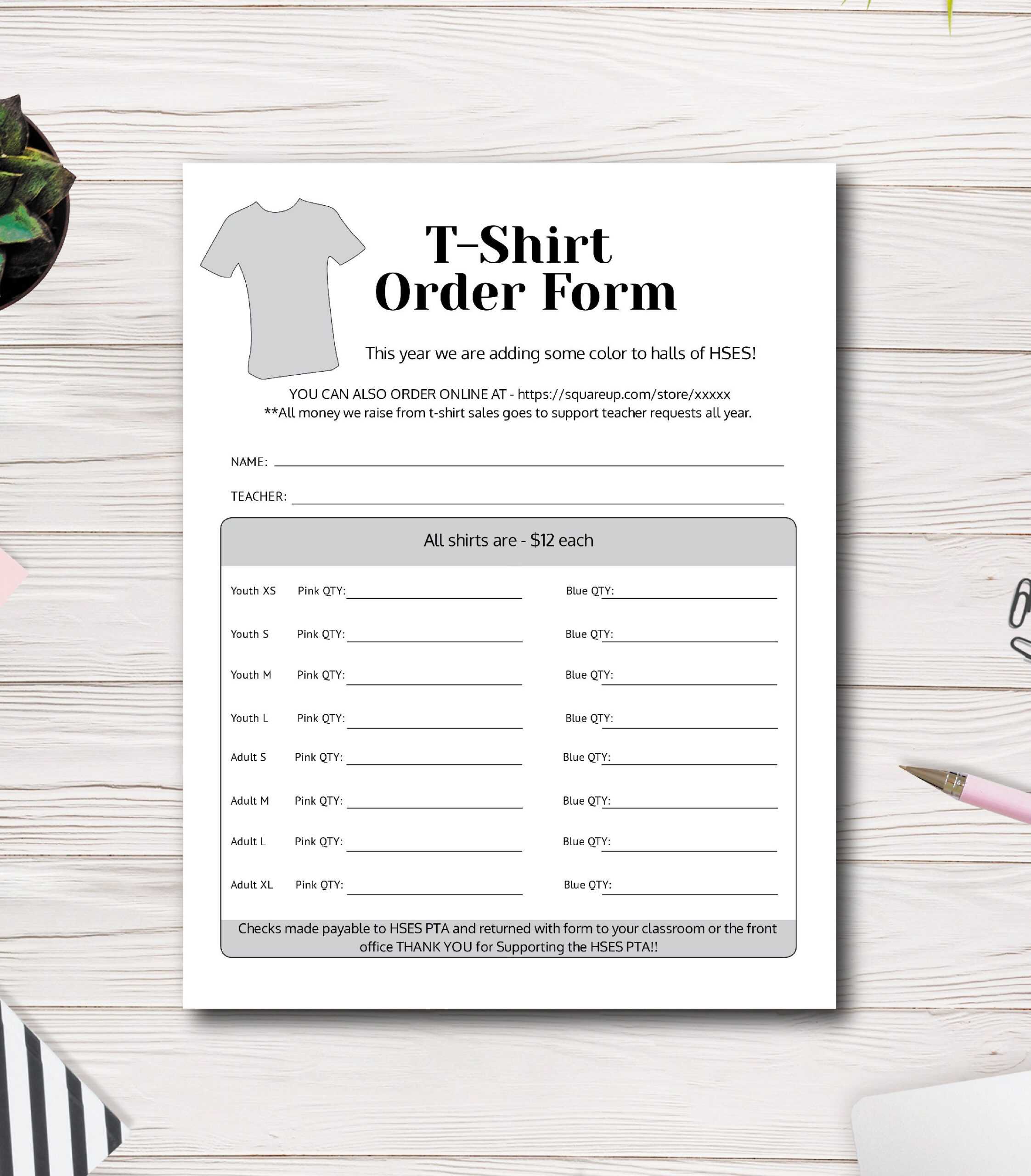 T-shirt Order Form Template PTA PTSA PTO Church Fundraiser - Etsy  Regarding Blank Fundraiser Order Form Template