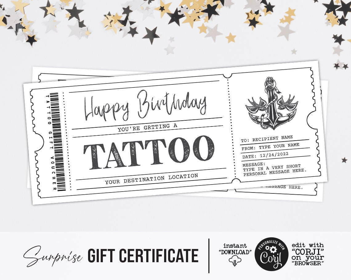 Tattoo Certificate Template Surprise Tattoo Customizable – Etsy  Within Tattoo Gift Certificate Template