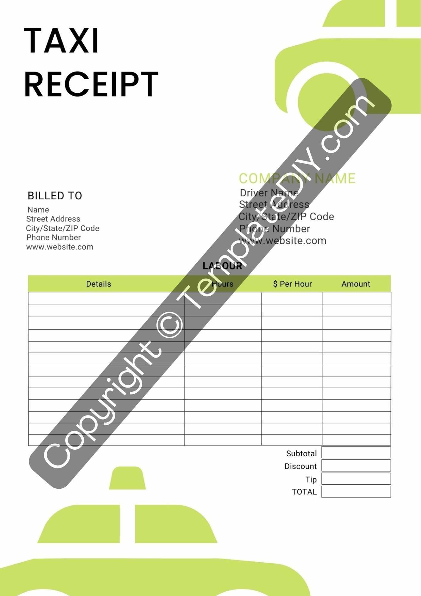 Taxi Receipt Template Blank Printable [Pdf, Excel & Word] Intended For Blank Taxi Receipt Template