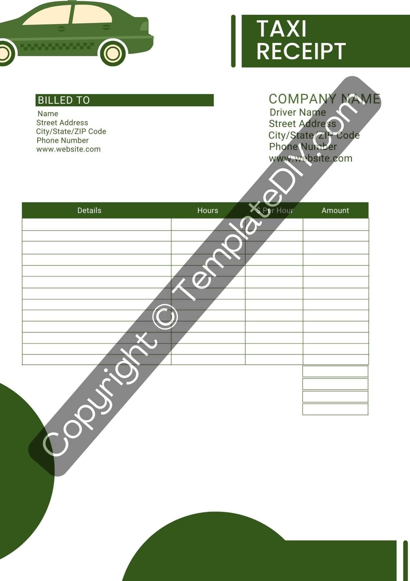 Taxi Receipt Template Blank Printable [Pdf, Excel & Word] With Blank Taxi Receipt Template