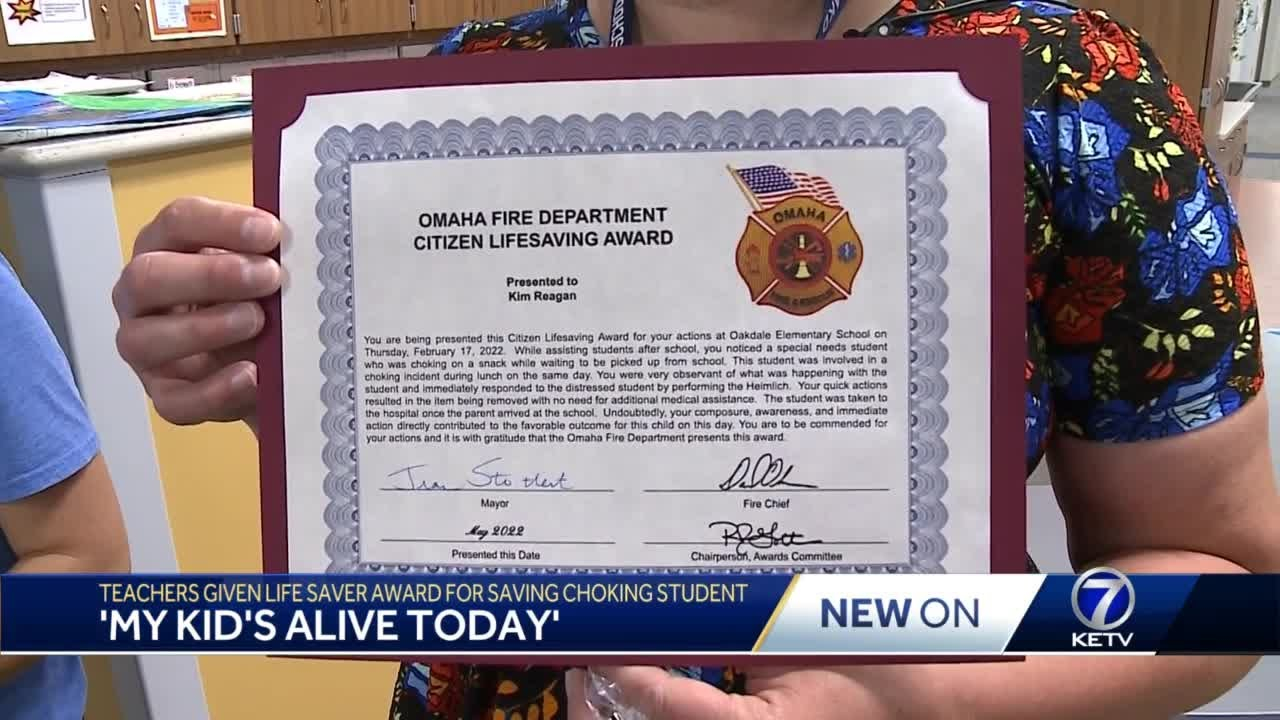 Teachers given life saver award for saving choking student Pertaining To Life Saving Award Certificate Template
