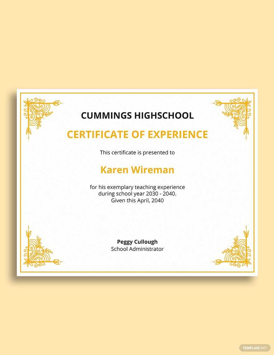 Teaching Experience Certificate Template - Word  Template