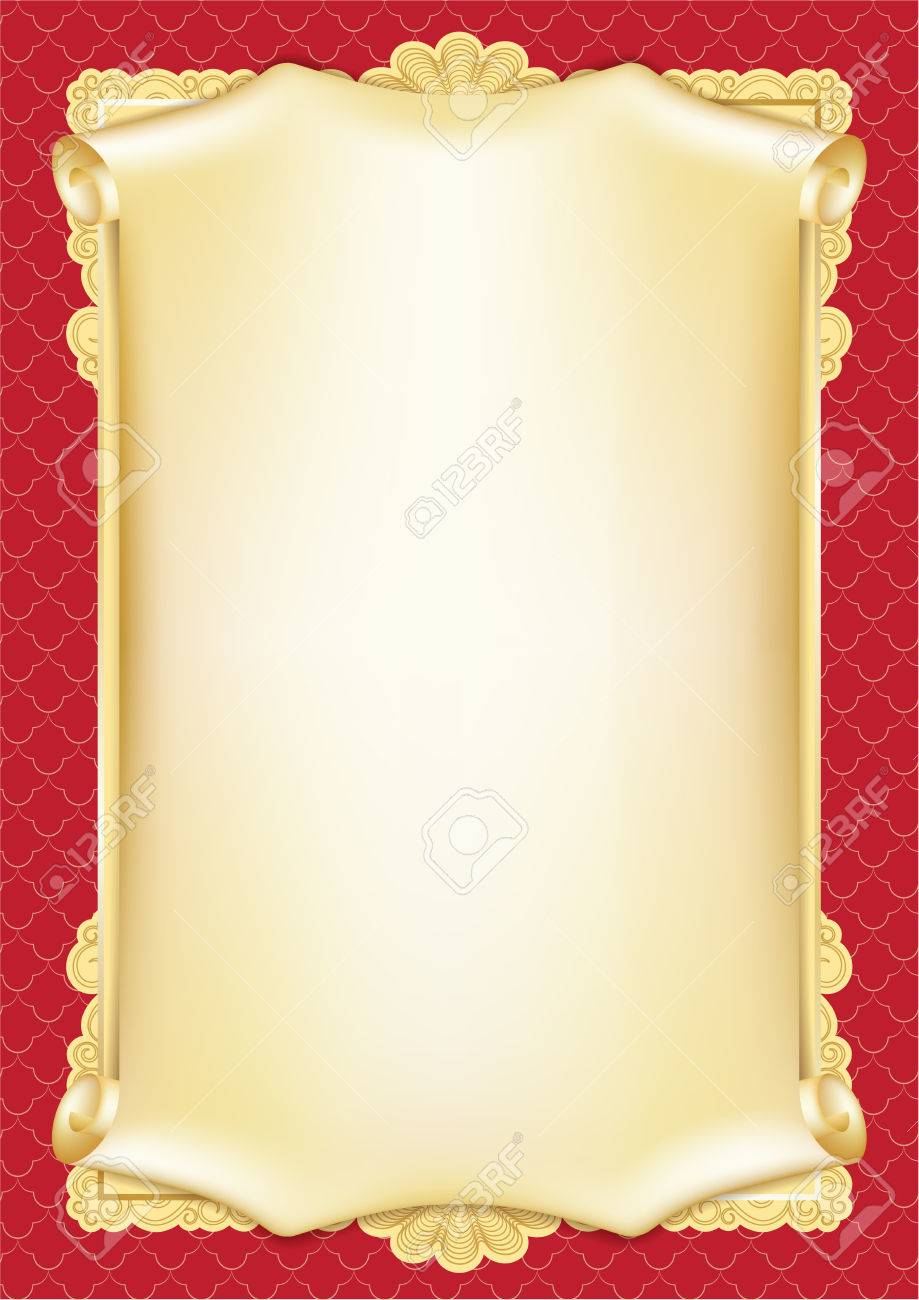 Template For Diploma, Certificate, Card With Scroll And Decorative  Inside Certificate Scroll Template