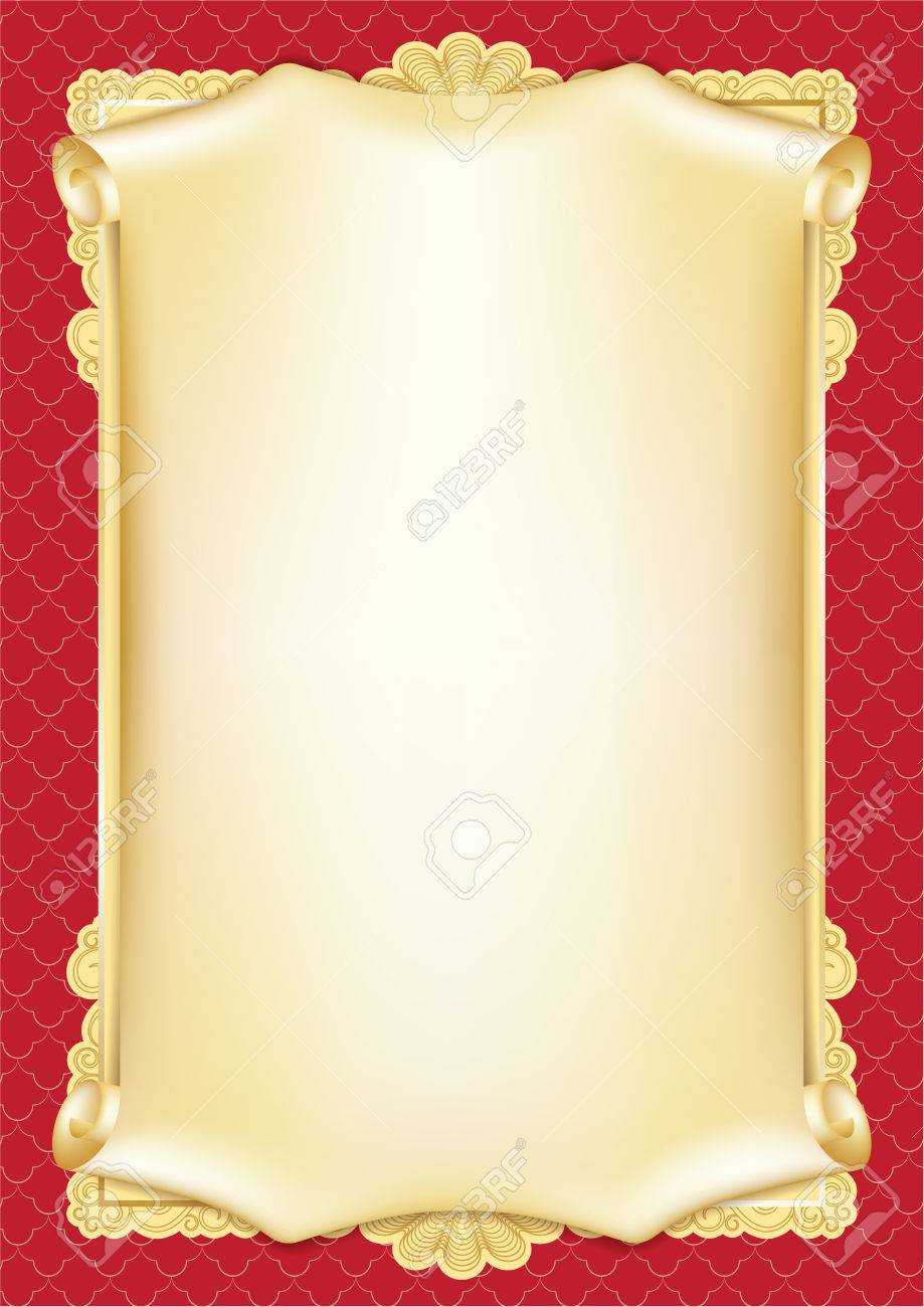 Template For Diploma, Certificate, Card With Scroll And Decorative  Inside Certificate Scroll Template