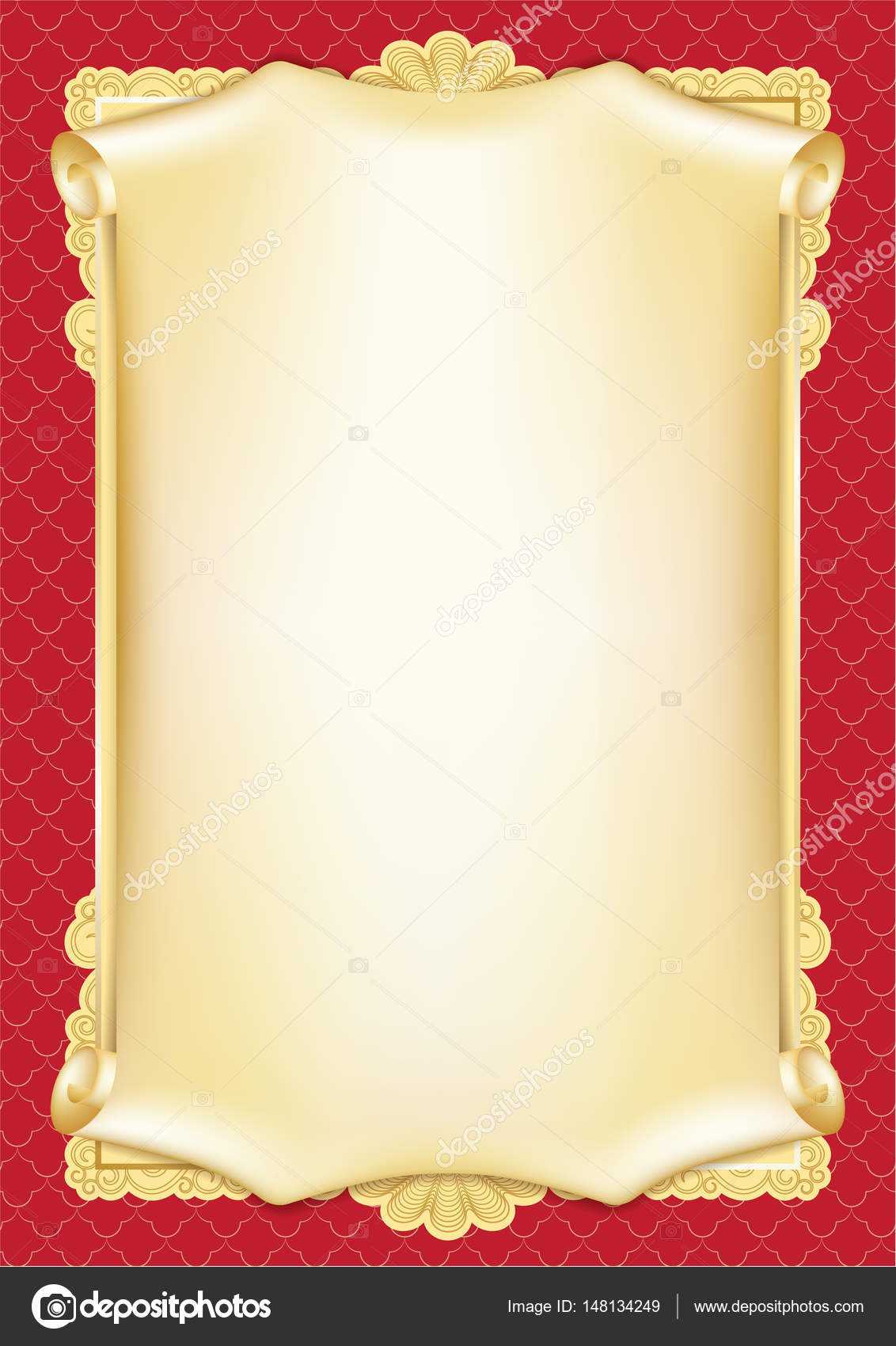 Template For Diploma, Certificate, Card With Scroll And Decorative  With Certificate Scroll Template