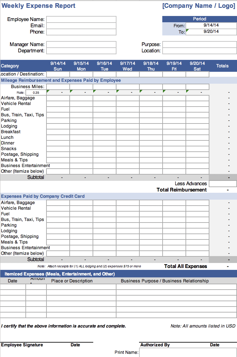 The 10 Best Expense Report Templates for Microsoft Excel Intended For Expense Report Template Xls
