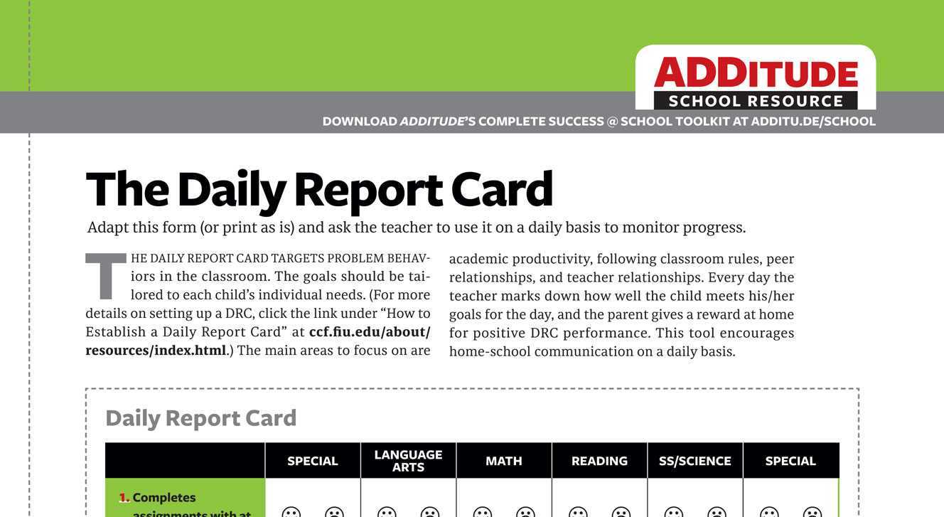 The Daily Report Card: ADHD School Resource for Parents and Teachers In Daily Report Card Template For Adhd