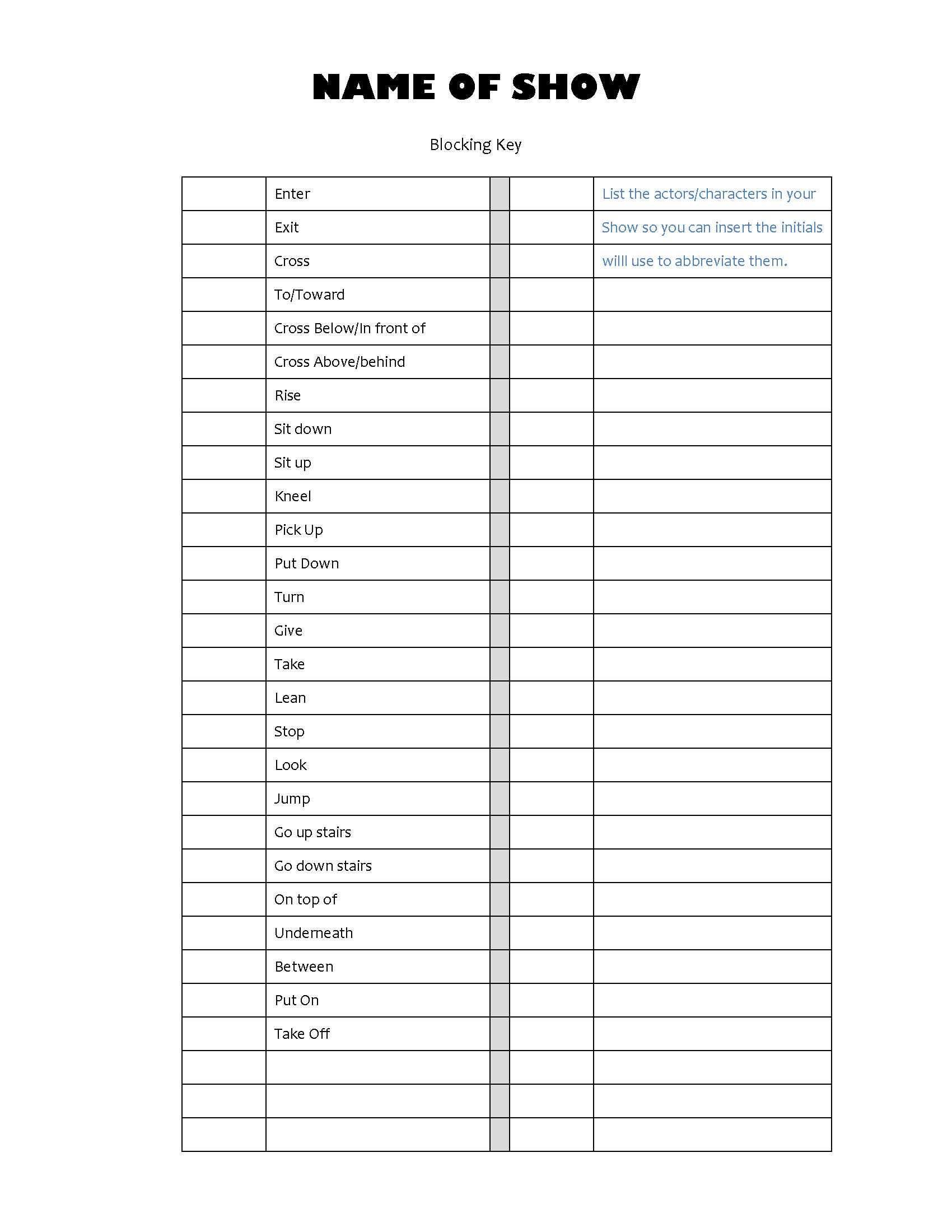 The Stage Manager’s Toolkit Inside Rehearsal Report Template