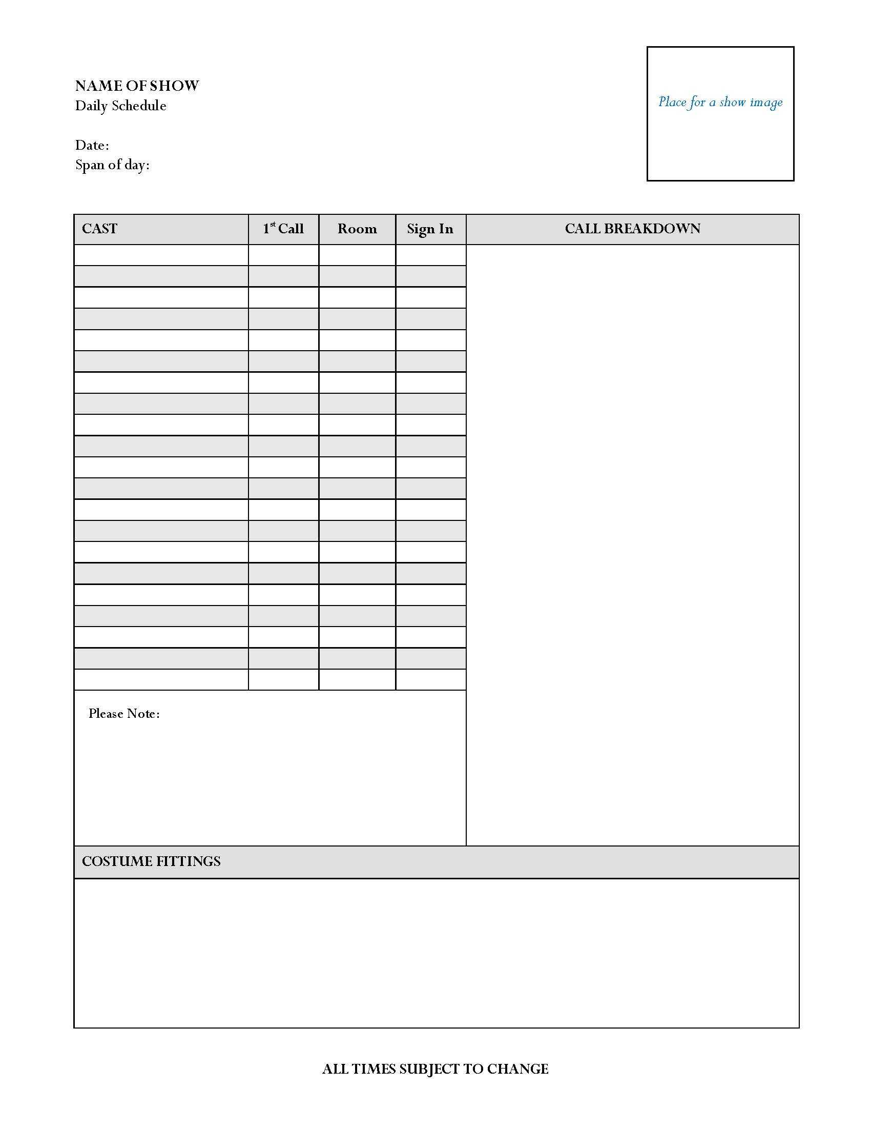 The Stage Manager’s Toolkit With Regard To Rehearsal Report Template