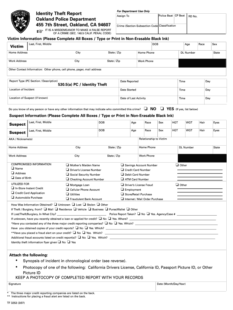 Theft Police Template – Fill Online, Printable, Fillable, Blank  For Fake Police Report Template