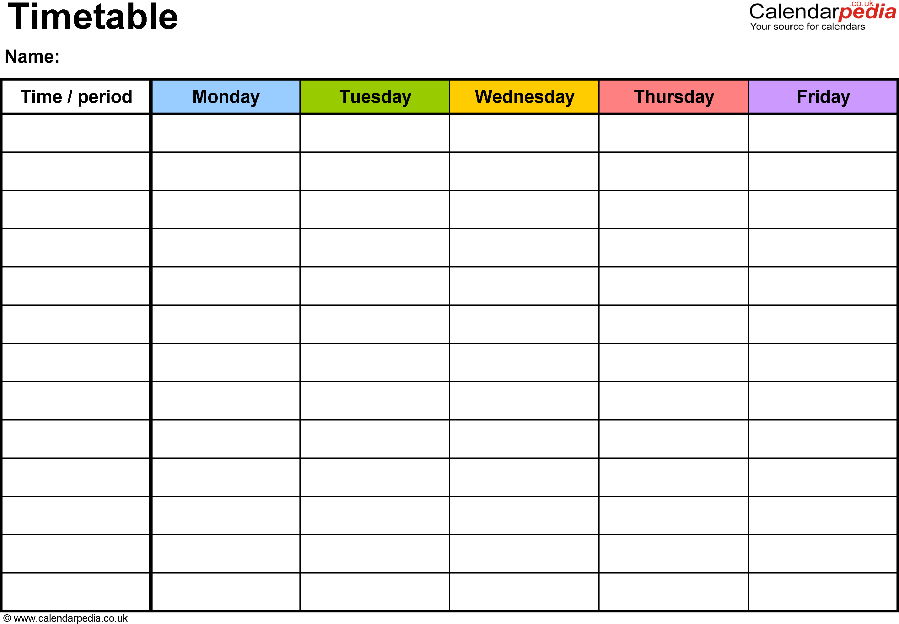 Timetable templates for Microsoft Word - free and printable In Blank Revision Timetable Template