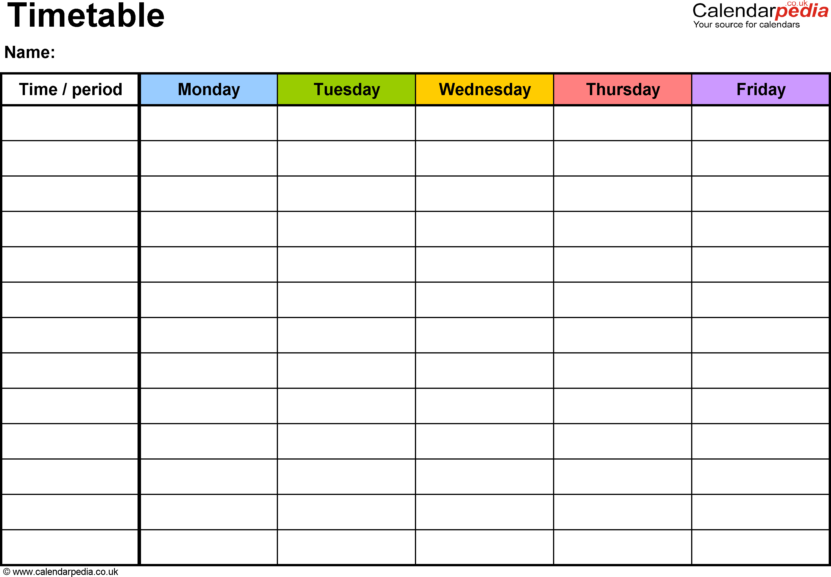 Timetable Templates For Microsoft Word – Free And Printable In Blank Revision Timetable Template