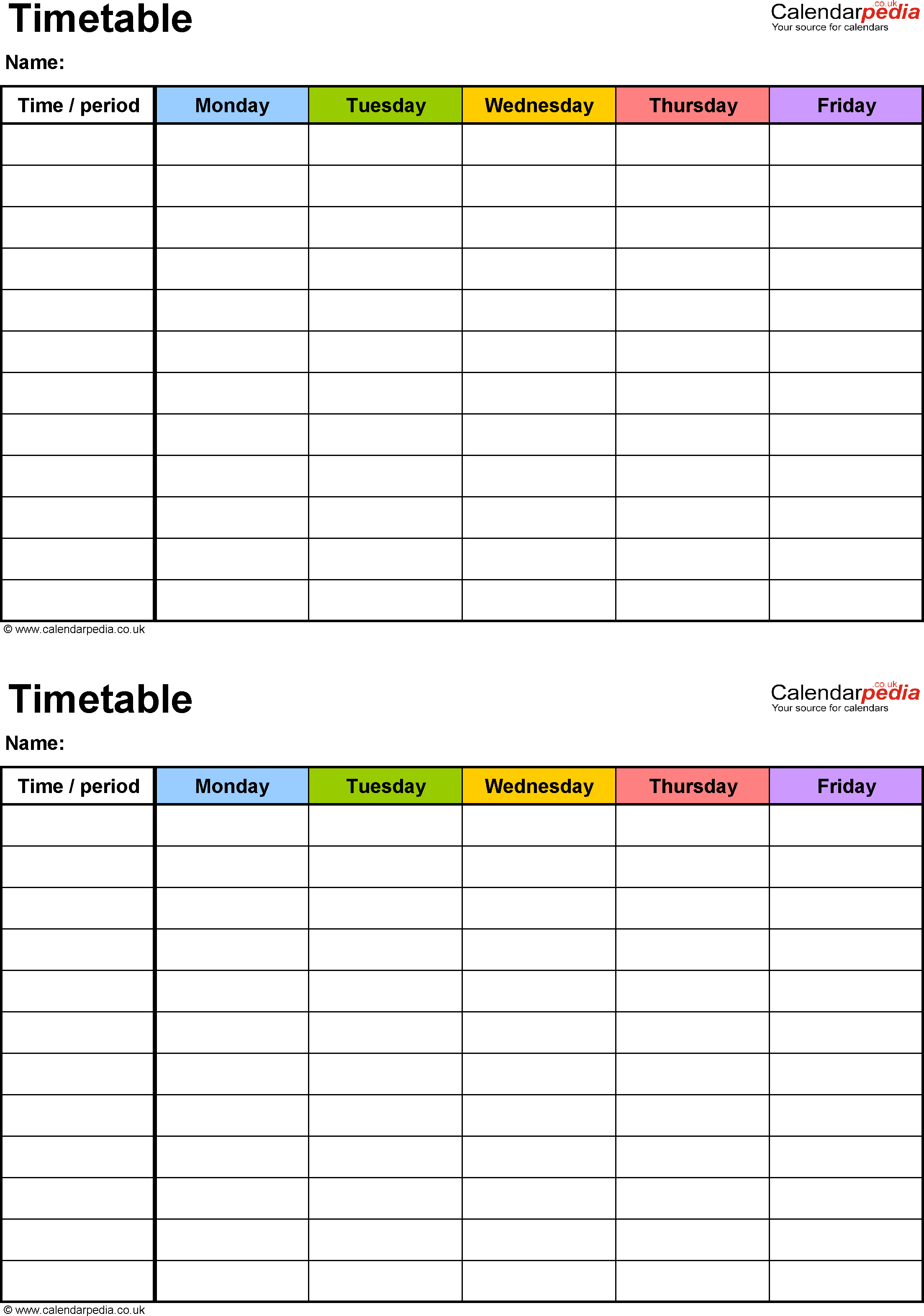 Timetable templates for Microsoft Word - free and printable Inside Blank Revision Timetable Template