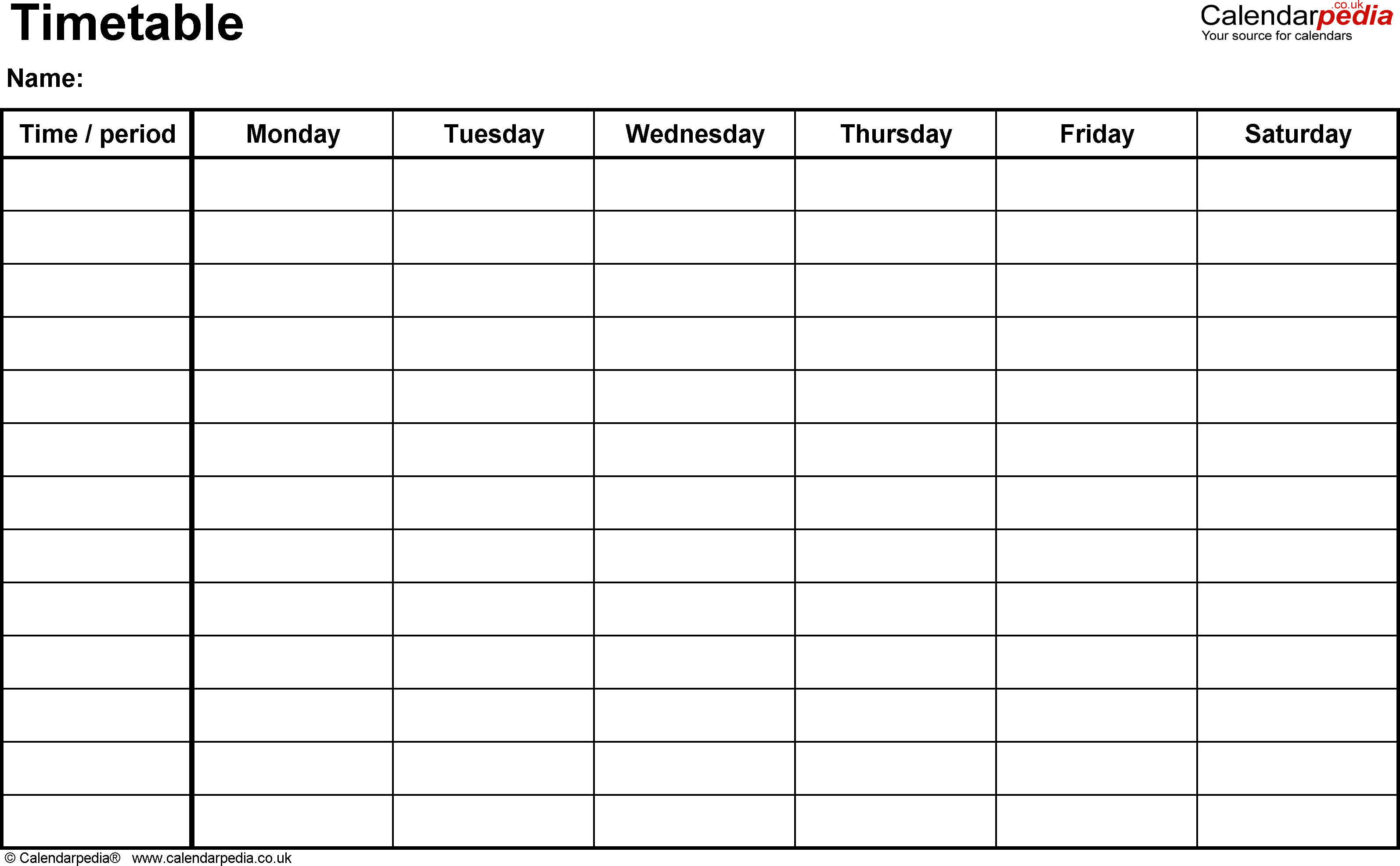 Timetable templates for Microsoft Word - free and printable Pertaining To Blank Revision Timetable Template