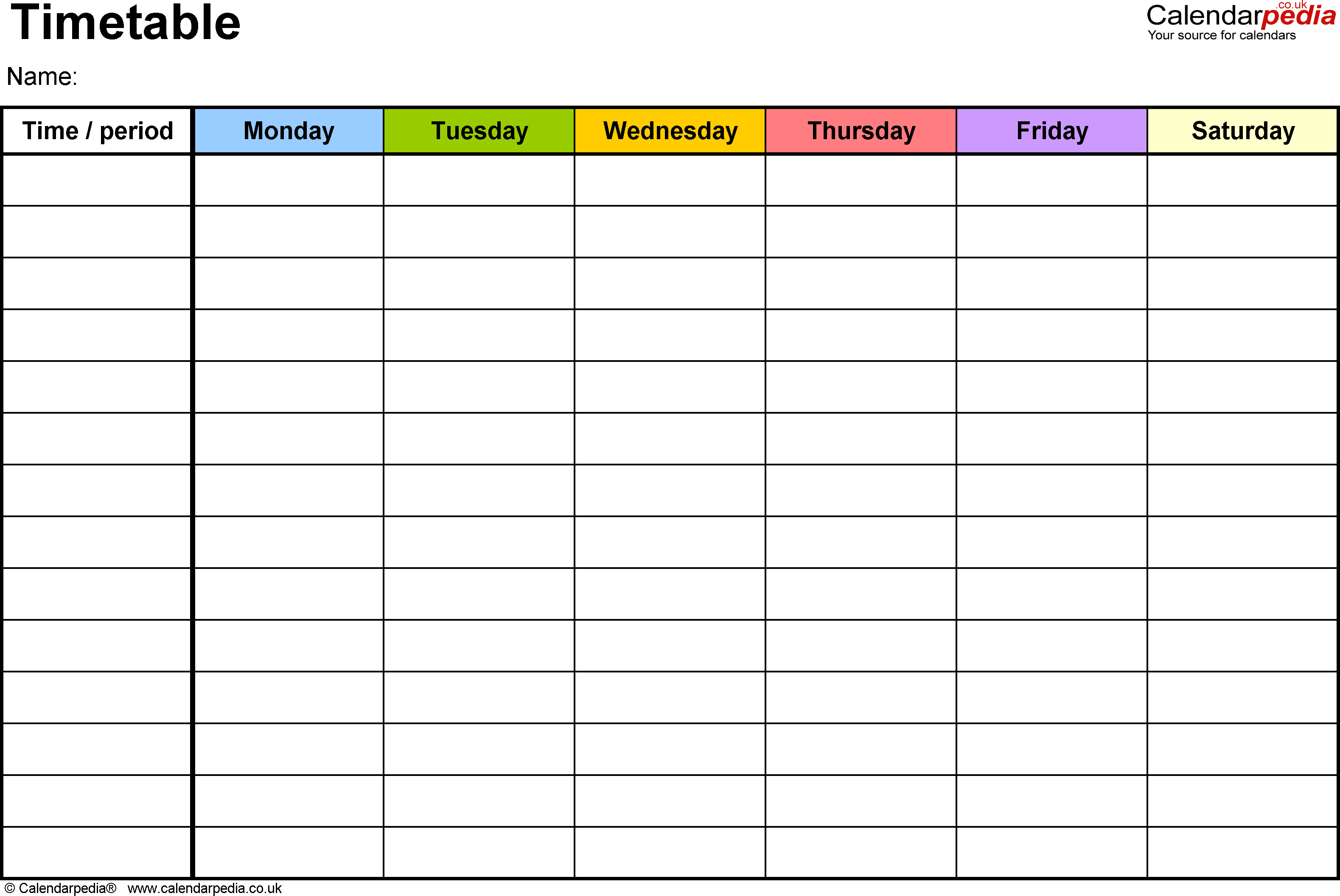 Timetable templates for Microsoft Word - free and printable Throughout Blank Revision Timetable Template
