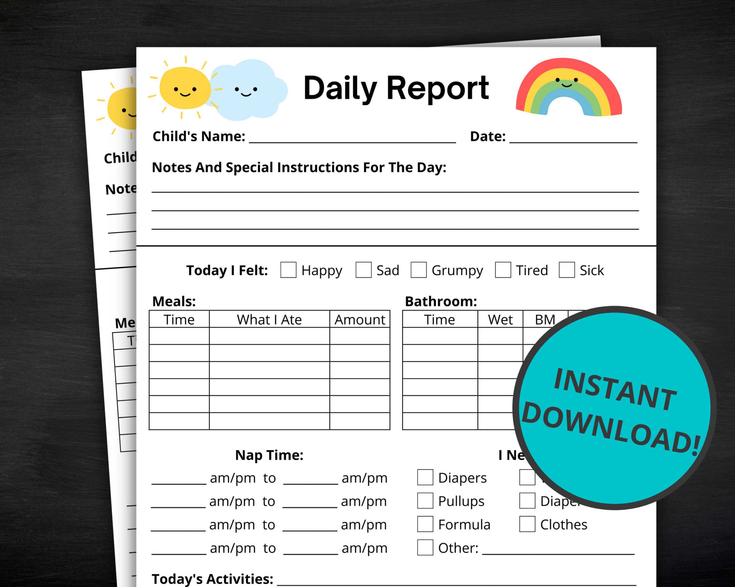 Toddler Daily Report Daily Log for Daycare Preschool - Etsy Australia