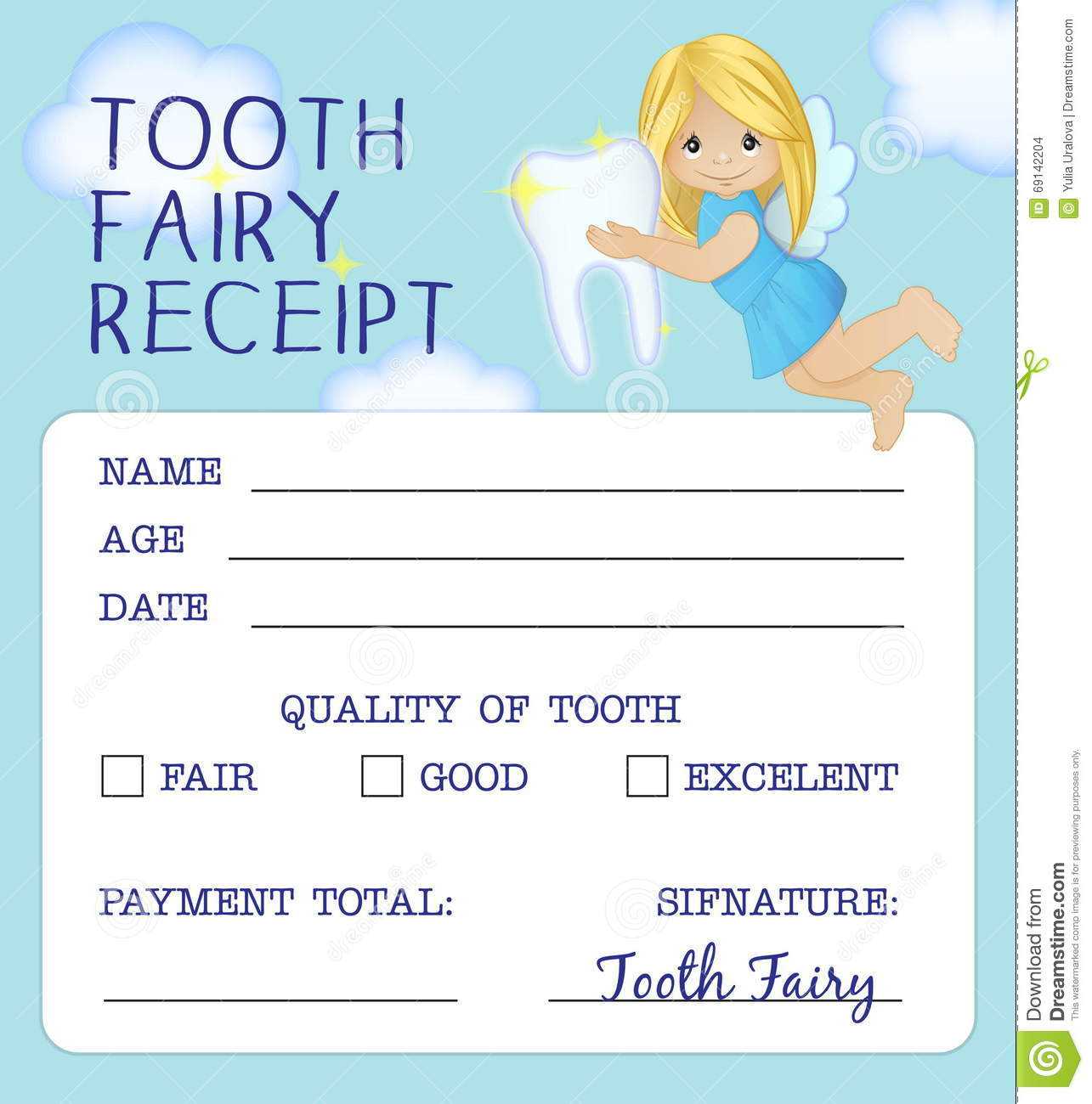 Tooth Fairy Receipt Certificate Design Stock Vector - Illustration  Within Free Tooth Fairy Certificate Template