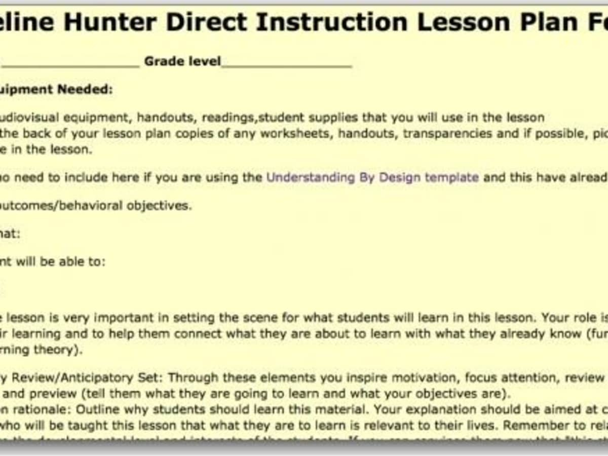 Top 10 Lesson Plan Template Forms and Websites - HubPages Inside Madeline Hunter Lesson Plan Template Blank