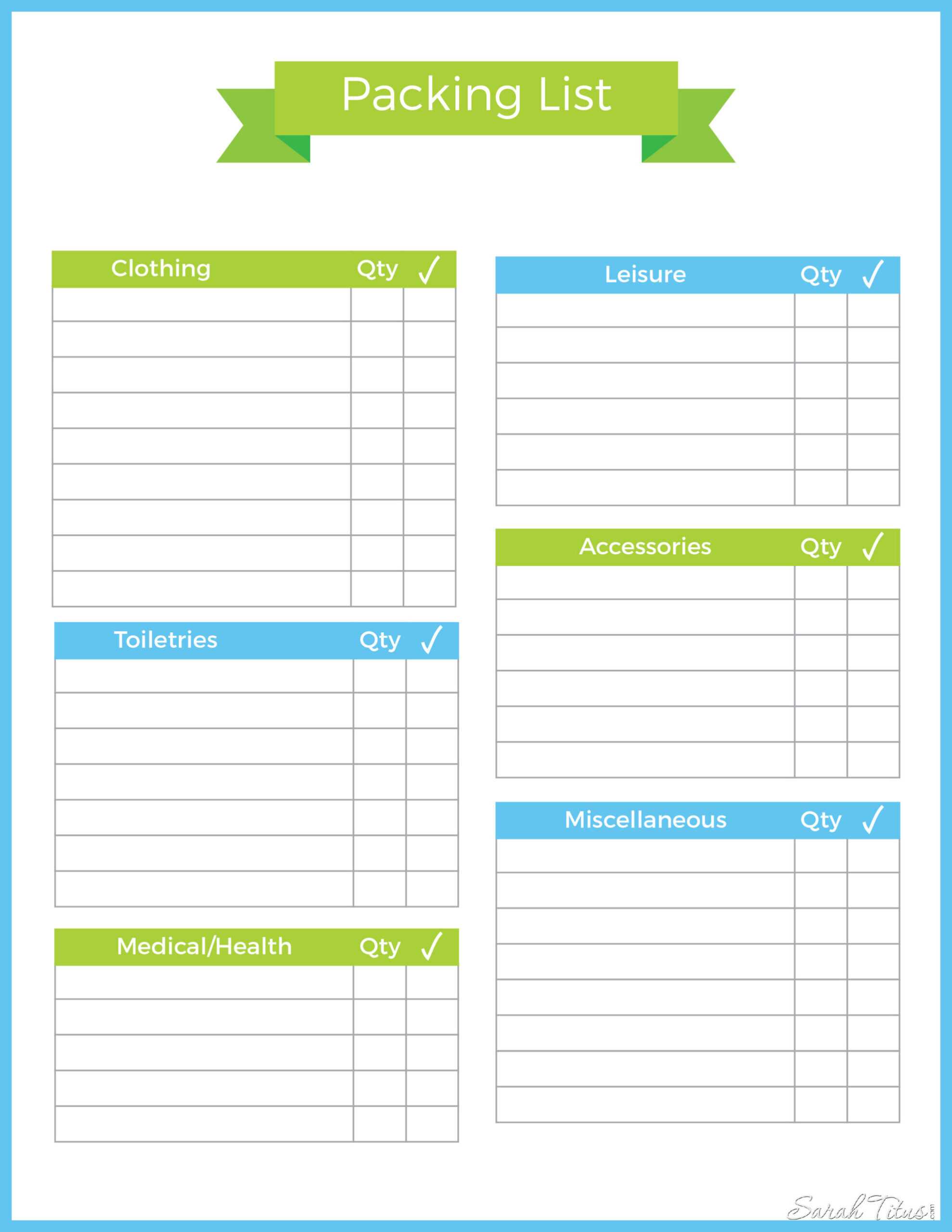 Travel Binder: Packing List – Sarah Titus Intended For Blank Packing List Template