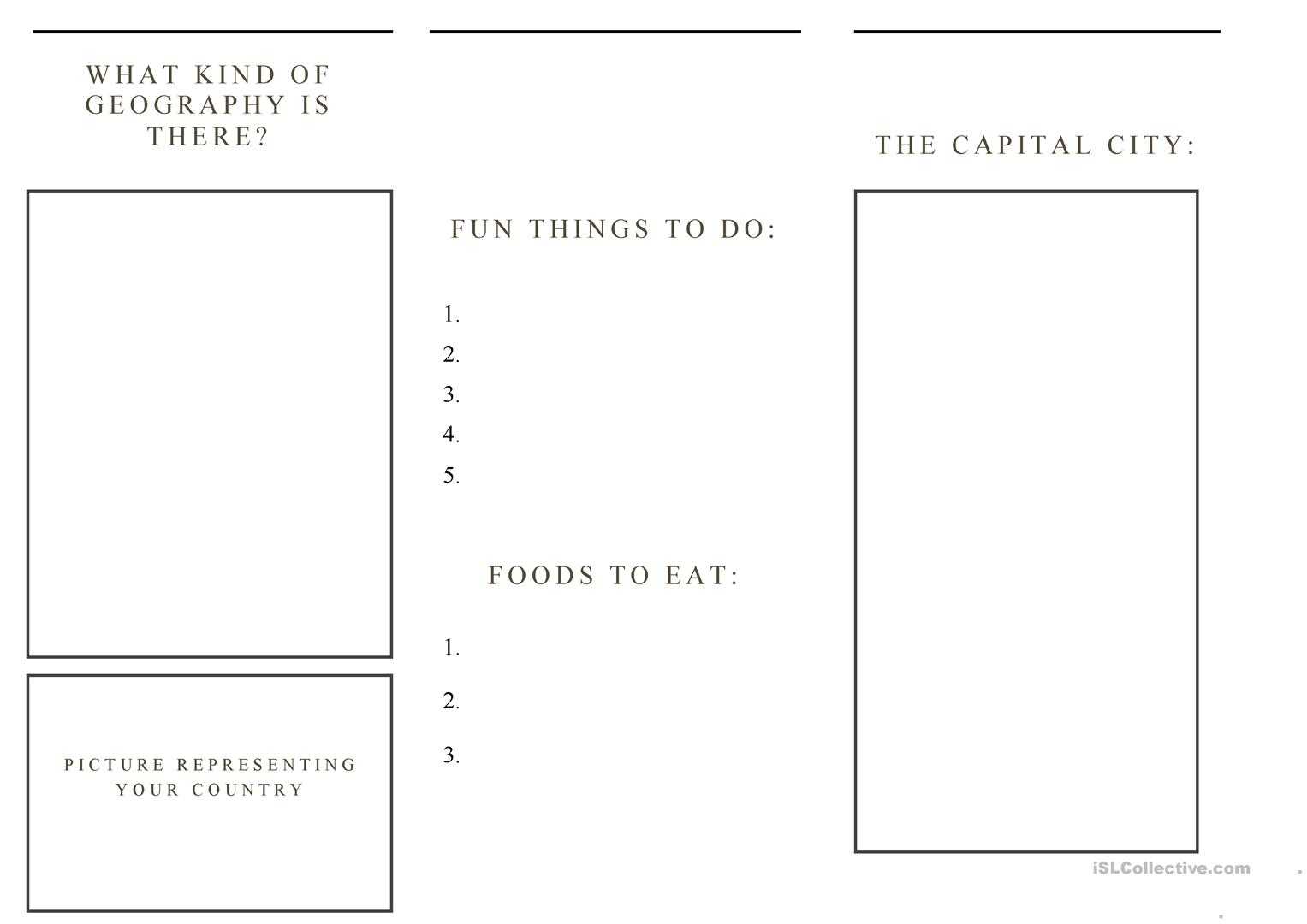 travel brochure template AND example brochure - English ESL  Regarding Brochure Templates For School Project