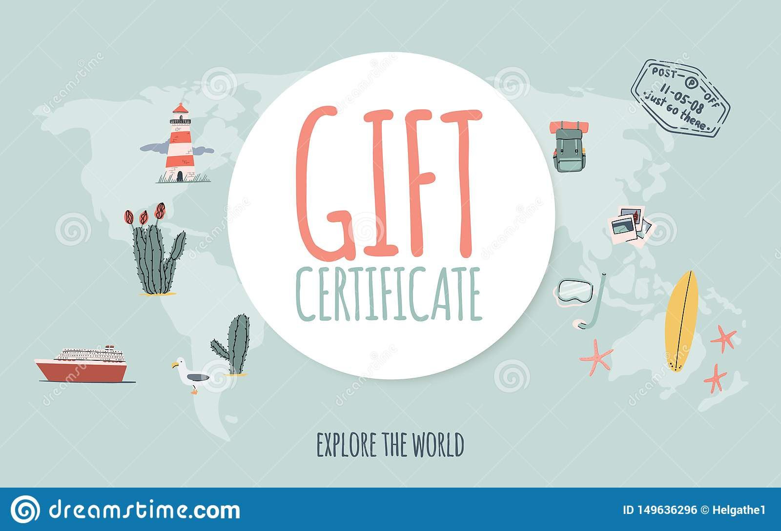 Travel Gift Certificate. Hand Drawn Doodle Style