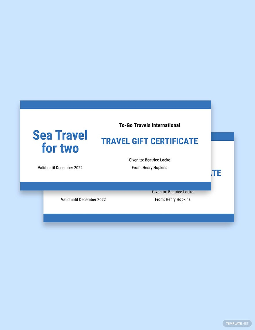 Travel Gift Certificate Template - Google Docs, Illustrator, Word  Regarding Free Travel Gift Certificate Template