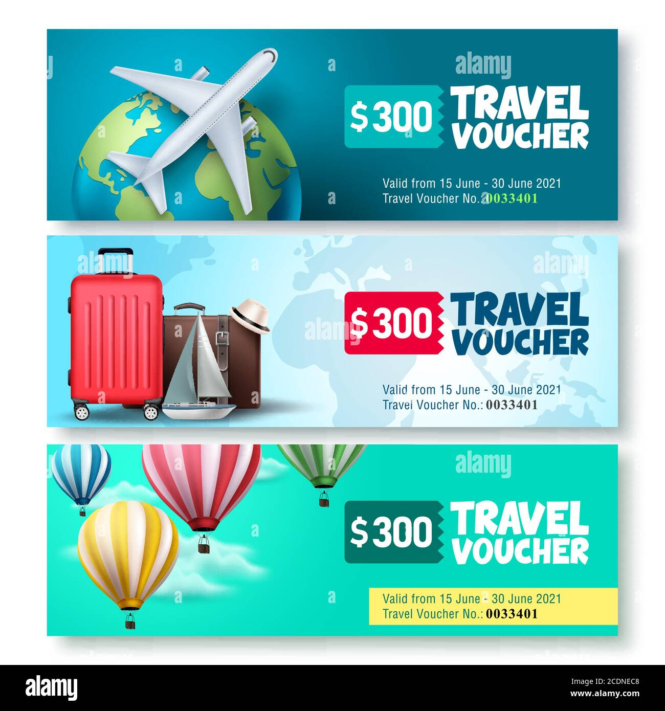 Travel voucher template vector set