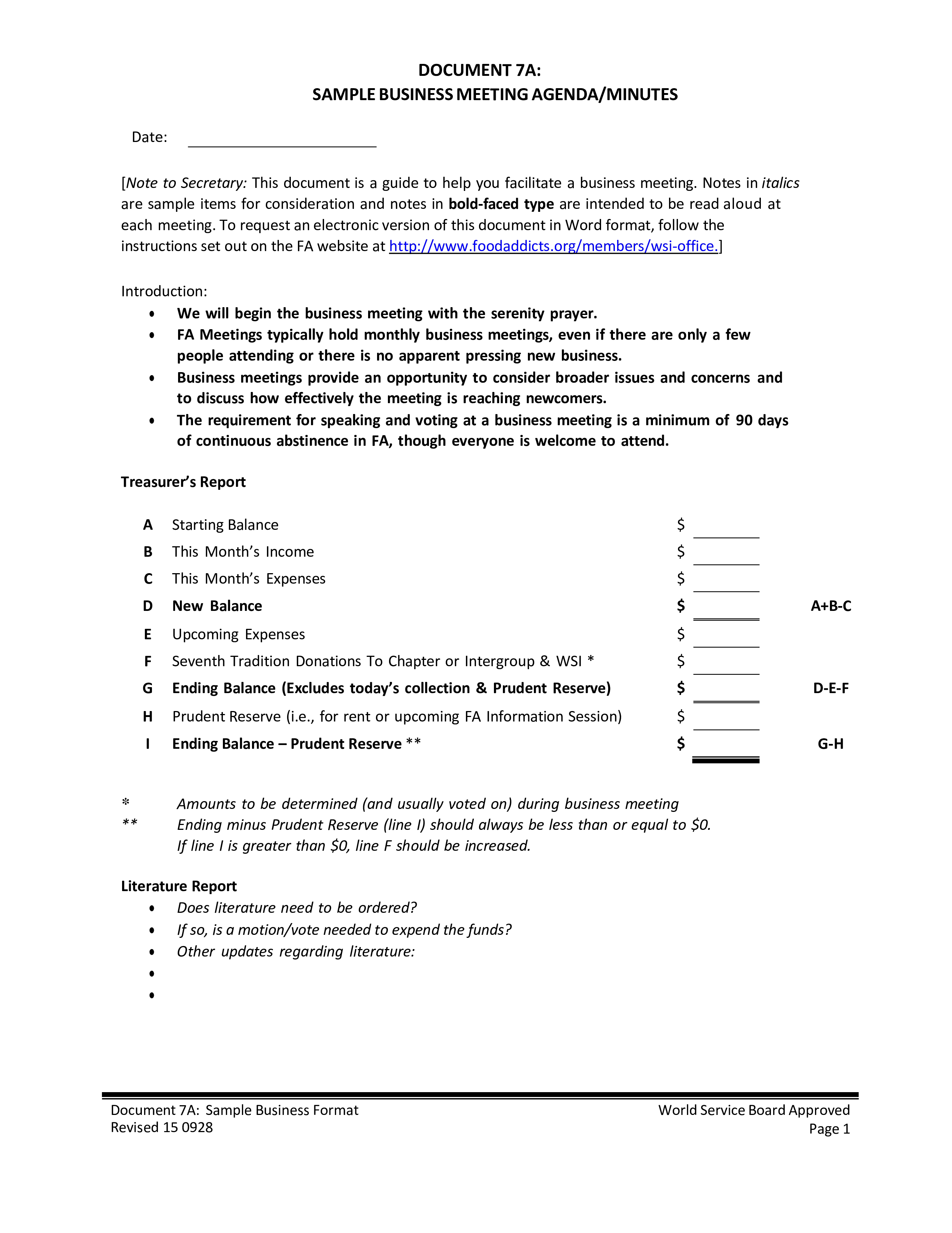 Treasurer’s Report Business Meeting  Templates At  With Treasurer Report Template