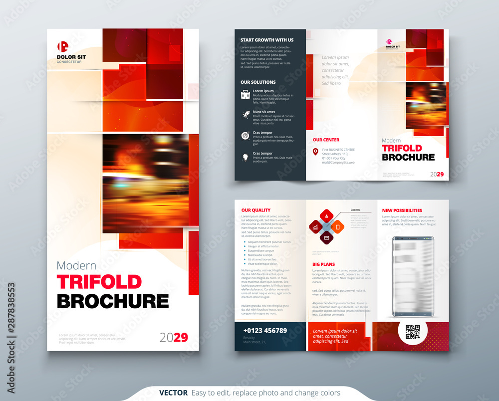 Tri fold brochure design with square shapes, corporate business  In Adobe Tri Fold Brochure Template