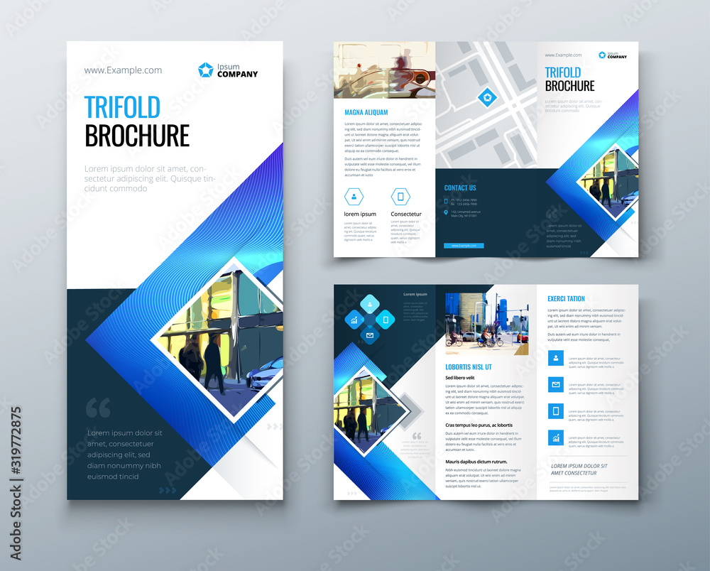 Tri fold brochure design with square shapes, corporate business  Pertaining To Adobe Tri Fold Brochure Template