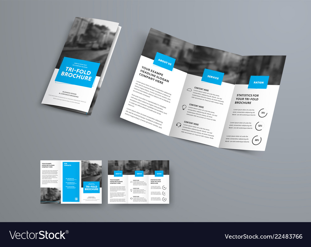 Tri-fold brochure template with blue rectangular Vector Image Intended For Three Panel Brochure Template