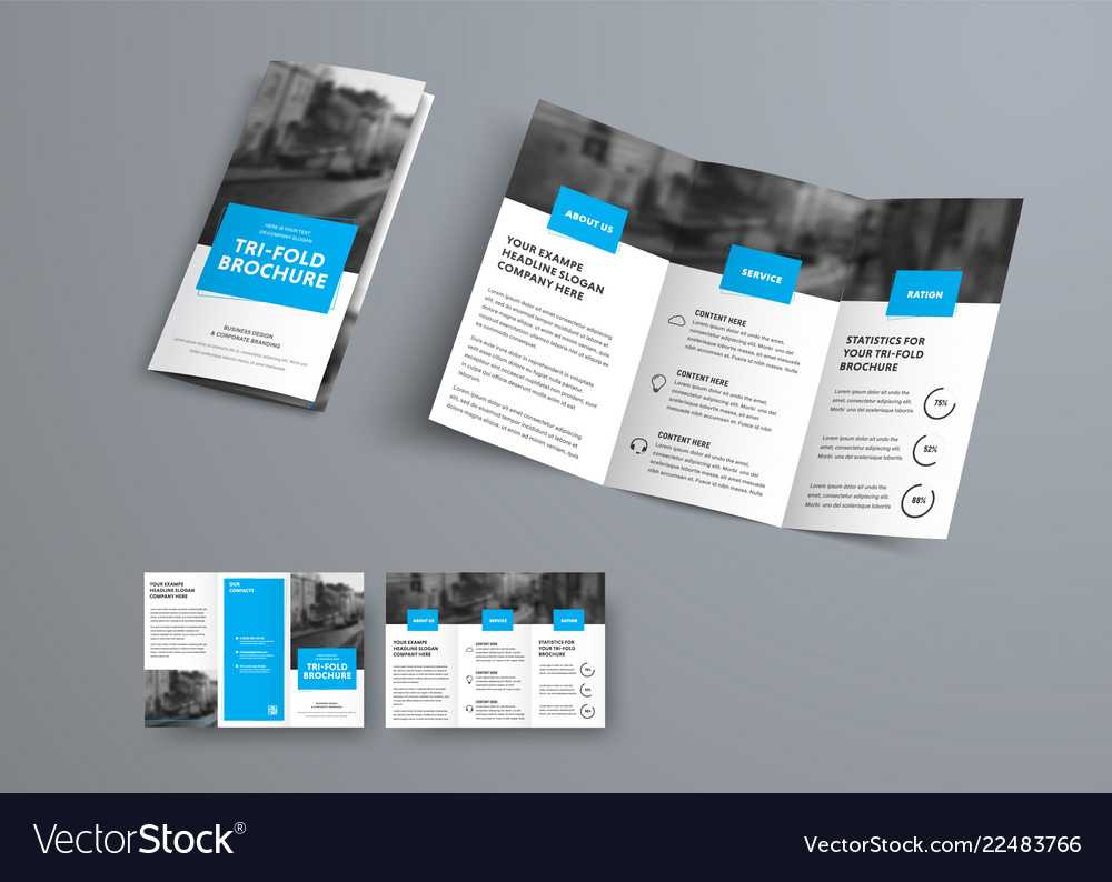 Tri Fold Brochure Template With Blue Rectangular Vector Image Intended For Three Panel Brochure Template