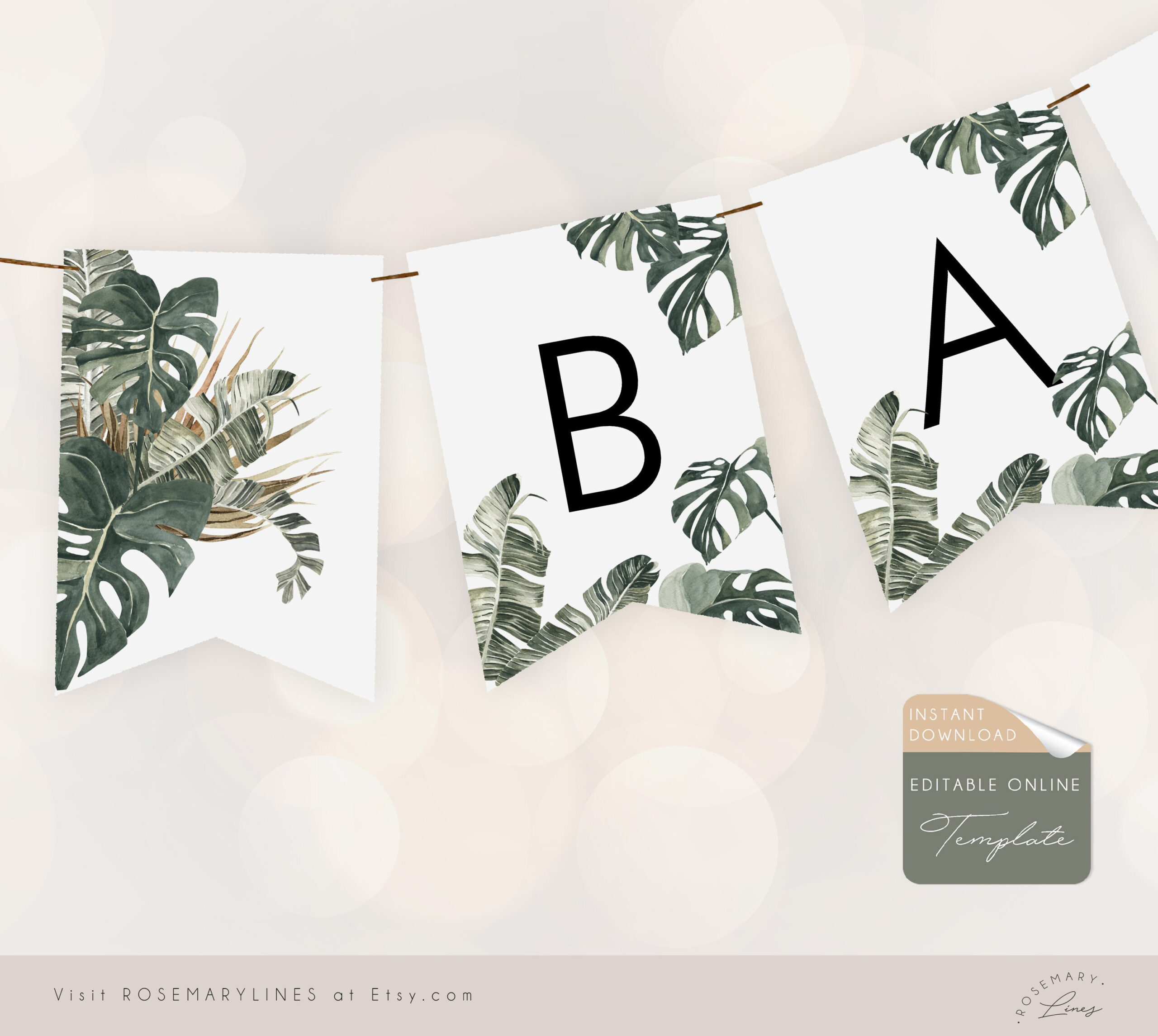 Tropical Palm Leaf Banner Template Greenery Bridal Shower - Etsy With Bridal Shower Banner Template