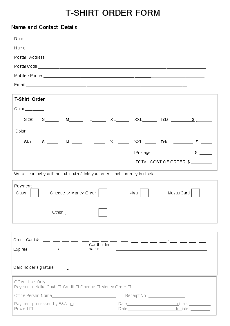TShirt Order Form - Premium Schablone For Blank T Shirt Order Form Template