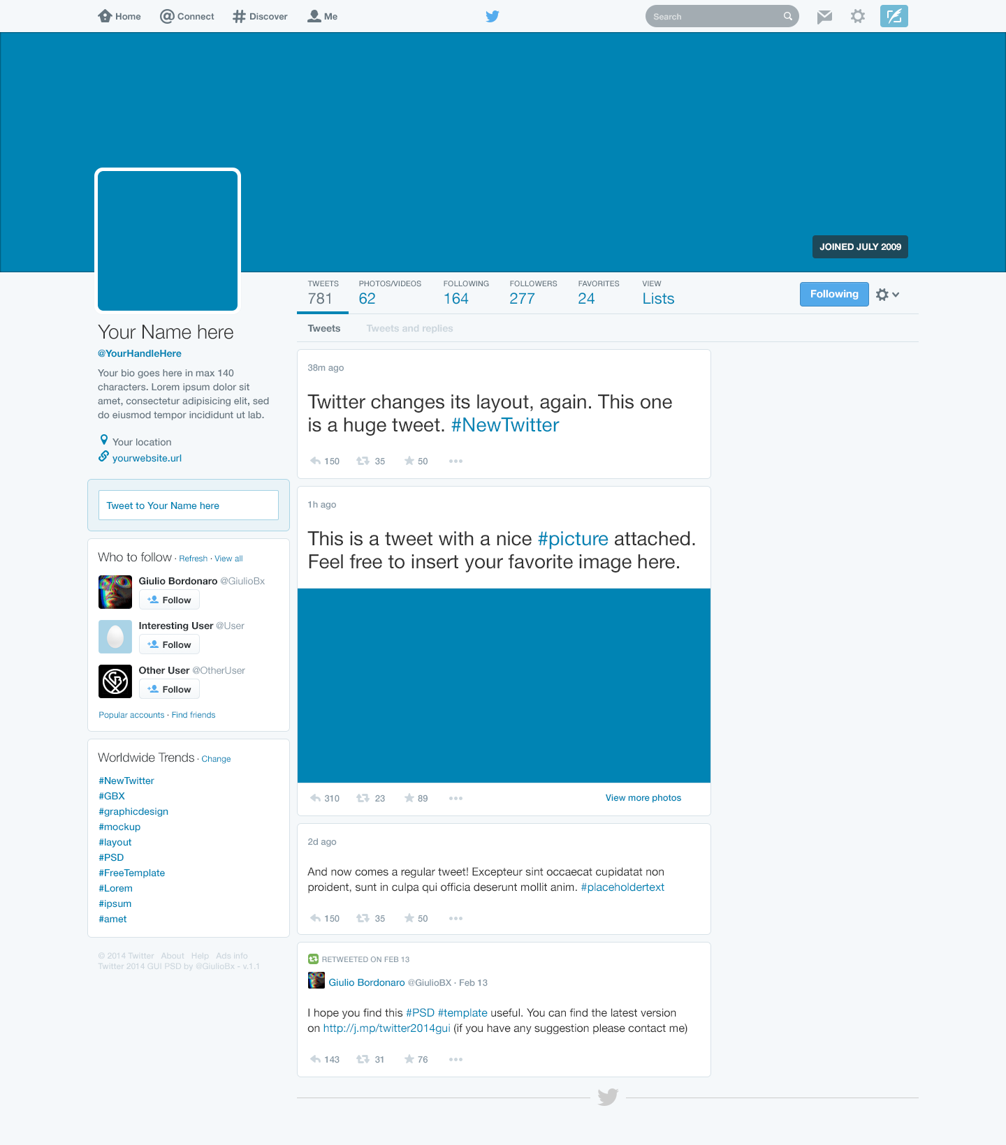 Twitter 10 GUI New Profile Design PSD – Download PSD Pertaining To Blank Twitter Profile Template