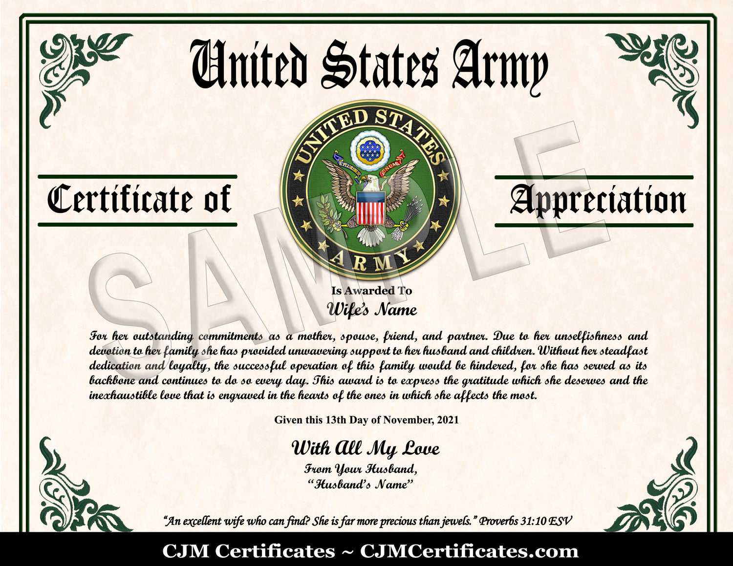 Army Certificate Of Appreciation Template