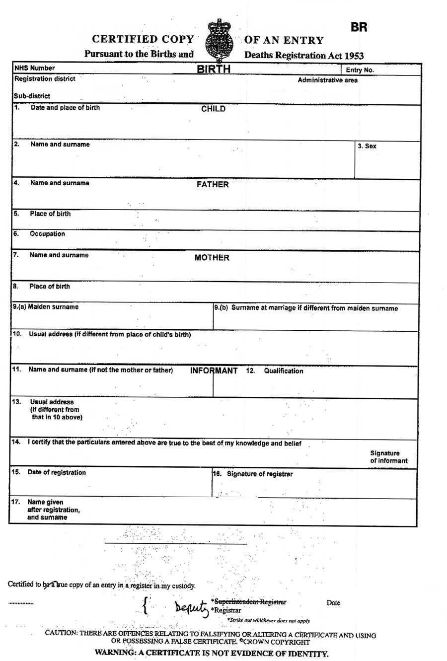 UK BIRTH CERTIFICATE Wedding document for Santorini legal weddings  Regarding Birth Certificate Template Uk