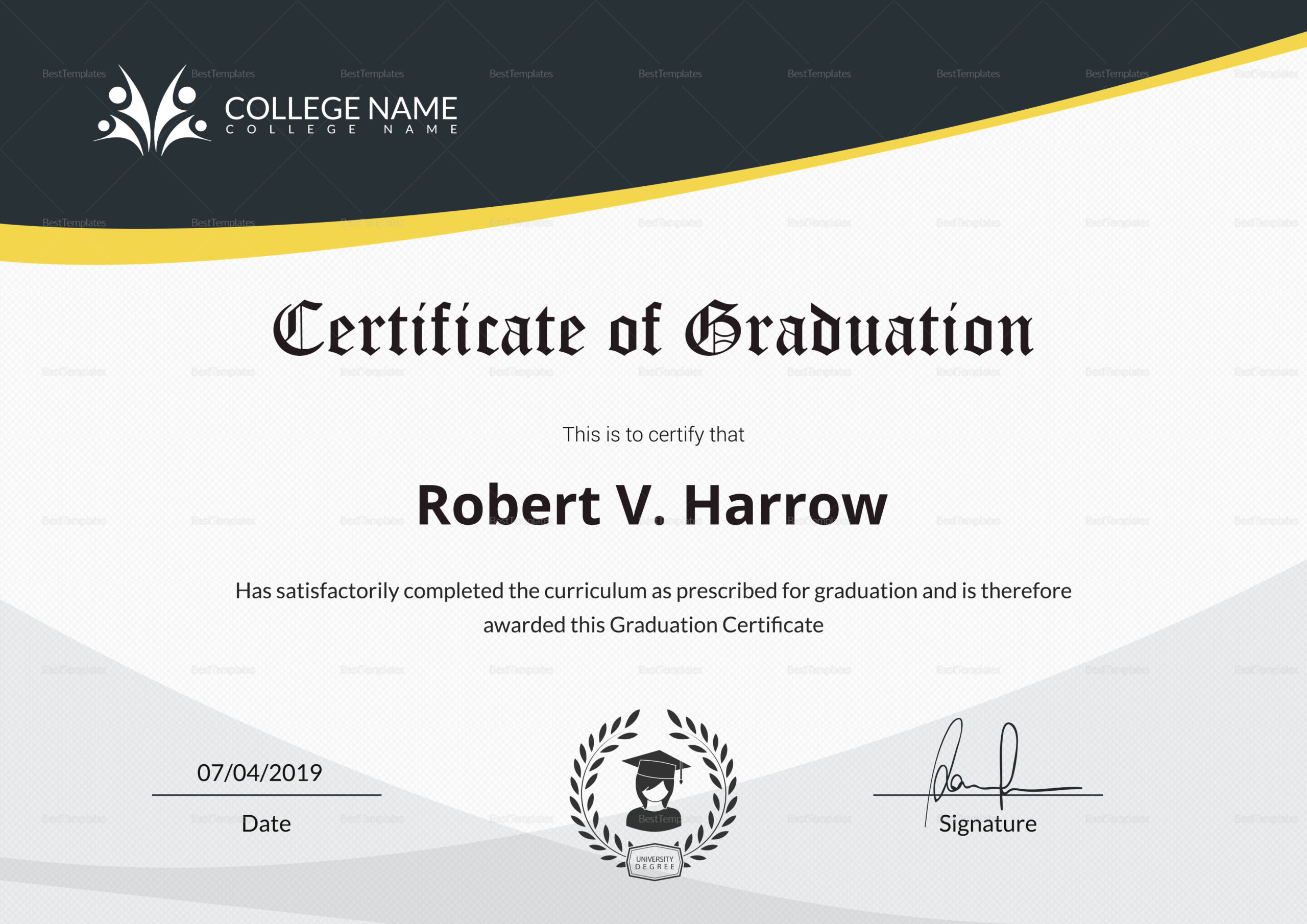 Universal College Graduation Certificate Design Template in PSD, Word In University Graduation Certificate Template