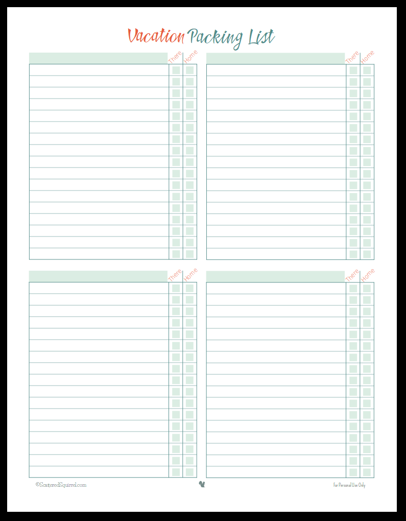 Vacation Packing List – Scattered Squirrel In Blank Packing List Template