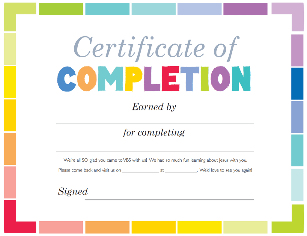 VBS Certificate of Completion With Vbs Certificate Template