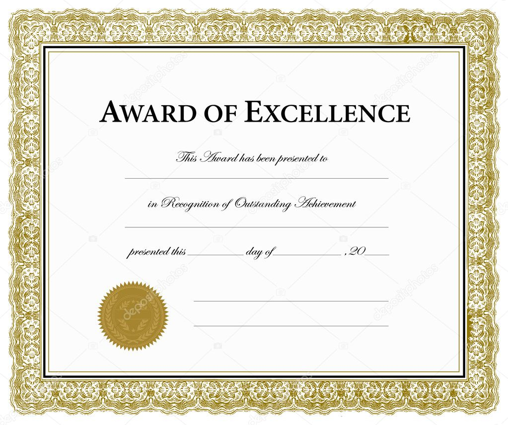 Vector Award of Excellence Certificate Stock Vector Image by  In Award Of Excellence Certificate Template