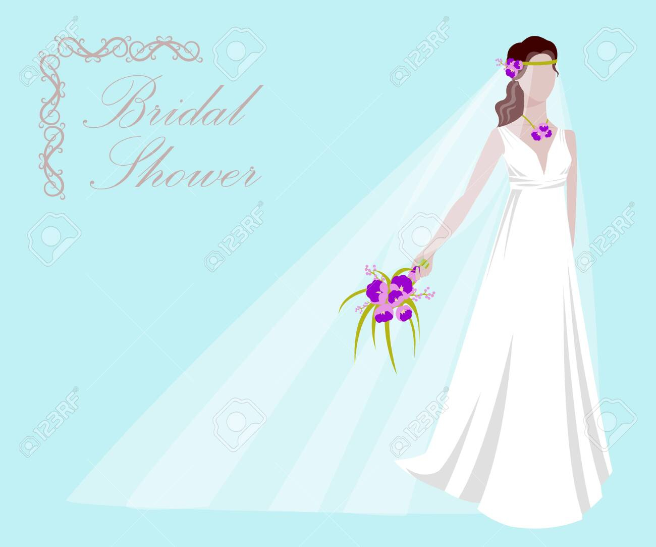 Vector Illustration Of A Beautiful Bride Holding A Bouquet