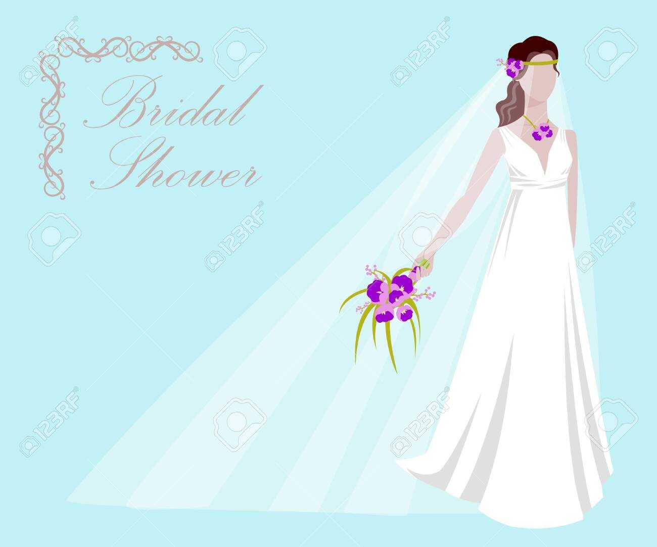 Vector Illustration Of A Beautiful Bride Holding A Bouquet