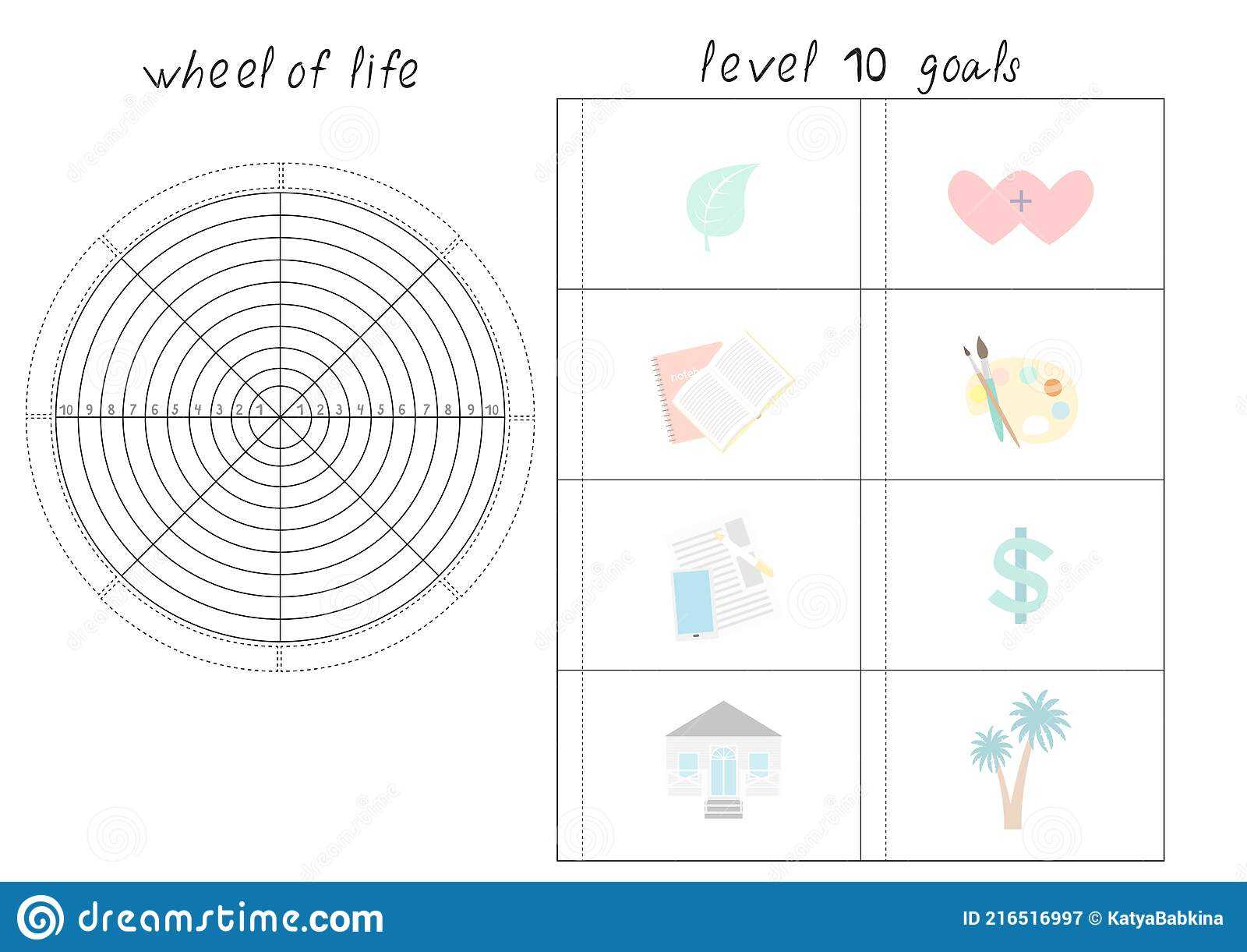 Vector Illustration with Wheel of Life - Diagram with Blank Lines  Within Blank Wheel Of Life Template