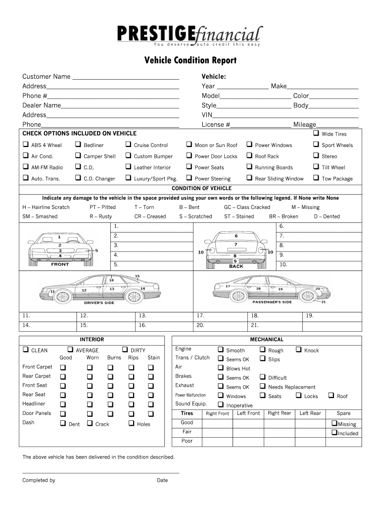 Vehicle Condition Inspection Form - Fill Online, Printable  For Truck Condition Report Template