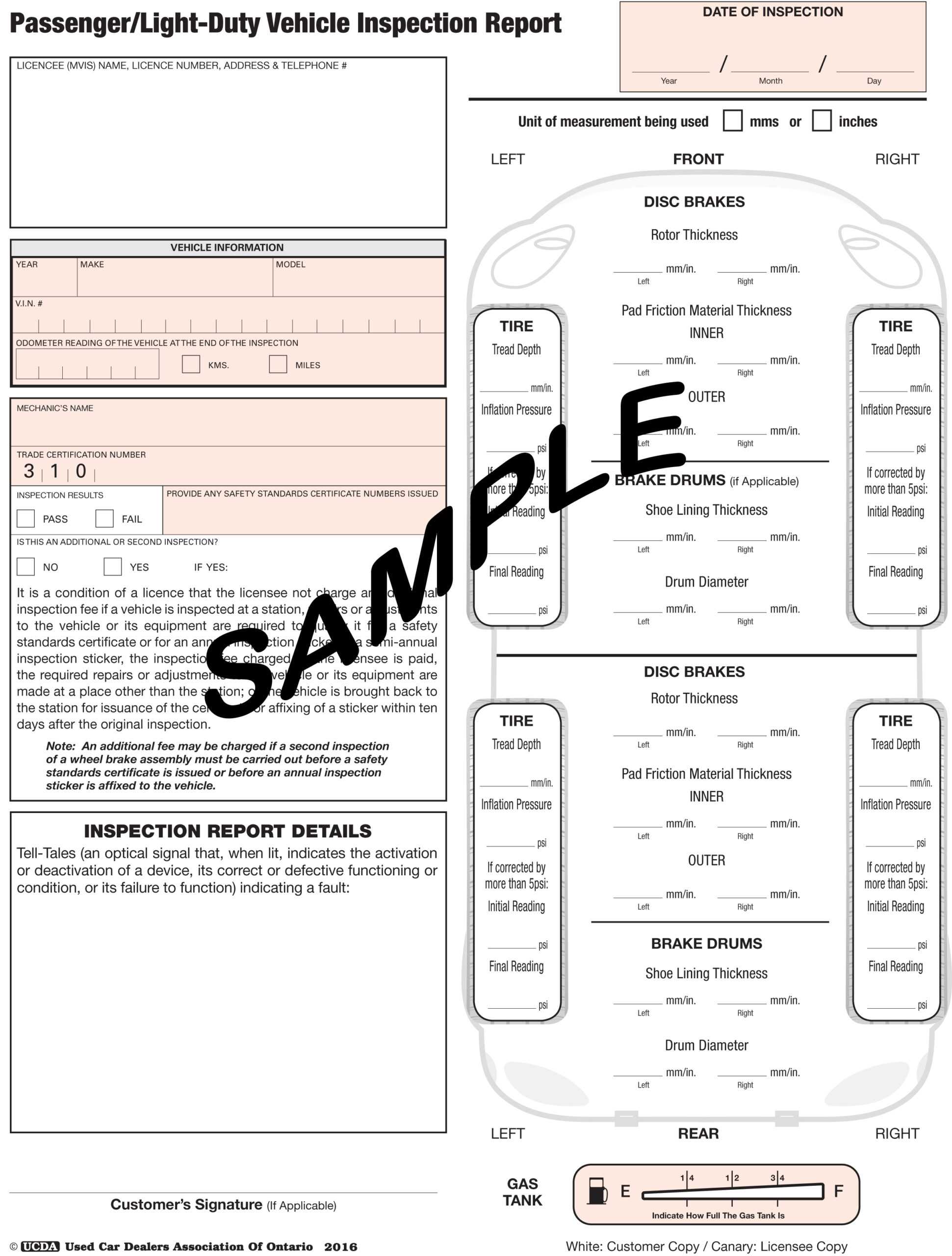 Vehicle Inspection Forms – The Used Car Dealers Association Of Ontario Inside Vehicle Inspection Report Template