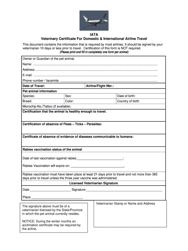 Vet Health Certificate - Fill Online, Printable, Fillable, Blank  For Veterinary Health Certificate Template
