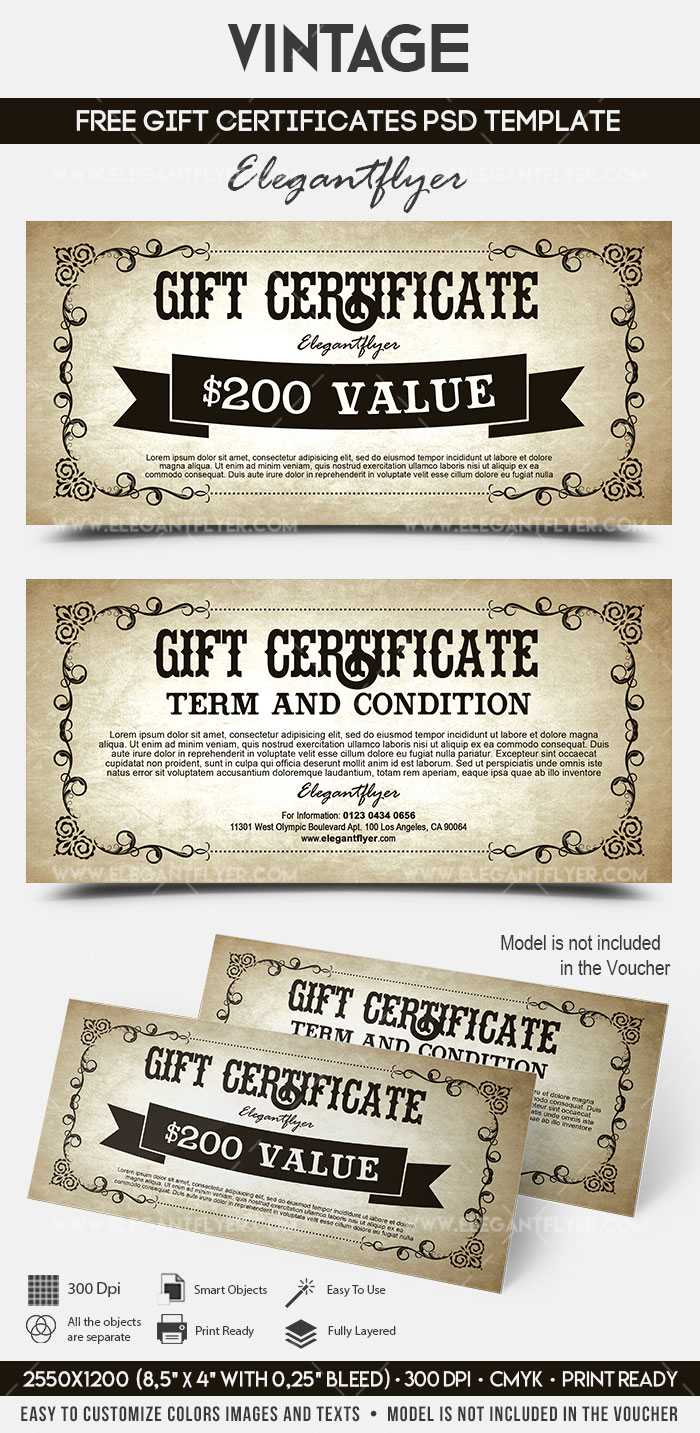 Vintage – FREE Gift Certificate PSD Template  by ElegantFlyer Pertaining To Gift Certificate Template Photoshop