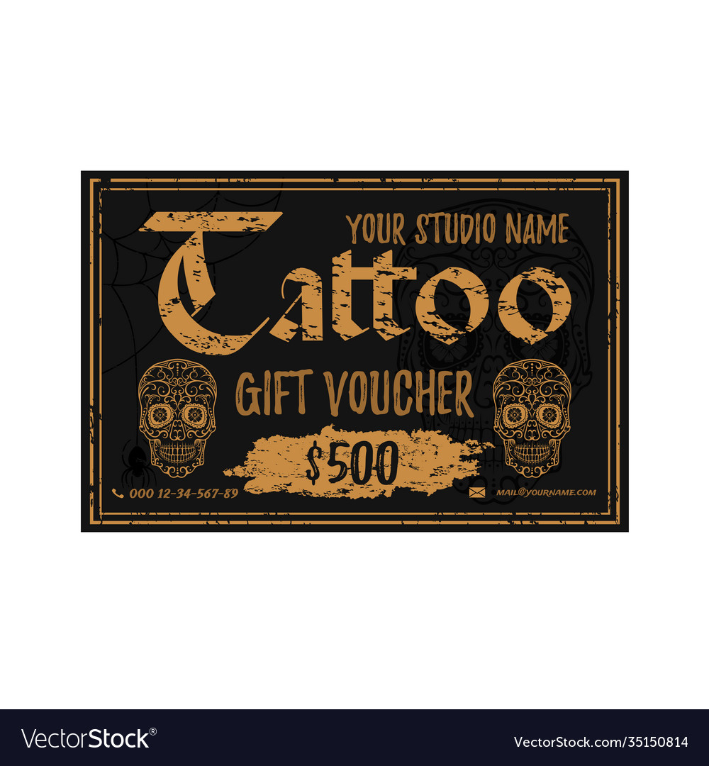 Vintage Tattoo Gift Voucher Template For Your Vector Image Inside Tattoo Gift Certificate Template